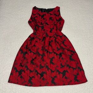 Tommy Hilfiger Women Red Floral Sleeves Jacquard Dress